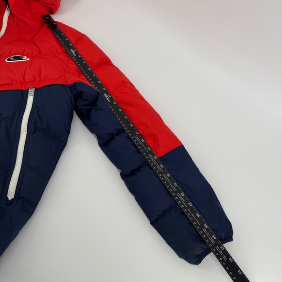 Nike Down Fill Puffer Jacket Bubble Coat Red Blue Hooded Full Zip Men's Medium - Picture 14 of 14